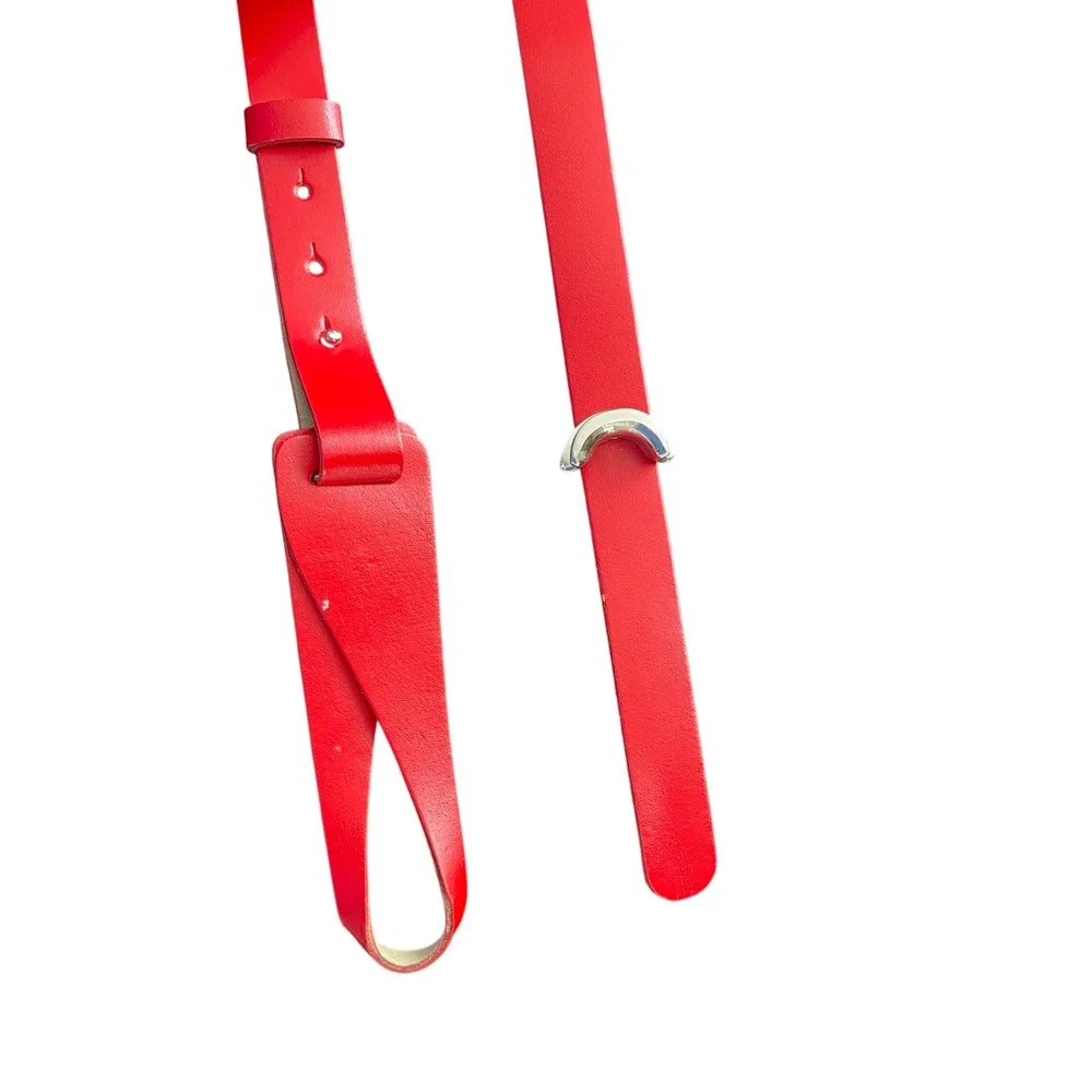 Vintage BLW Red Leather Belt D Ring Buckle Medium Women 80s 90s‎